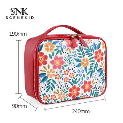 Túi mỹ phẩm du lịch có dây kéo ngăn đựng hoa Túi trang điểm cầm tay màu đỏ